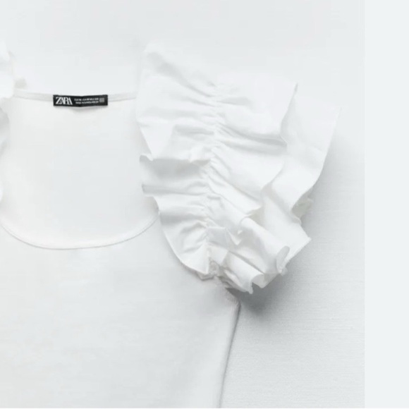 🐚 ZARA WHITE BUTTERFLY SLEEVE RIBBED BODYSUIT! - Picture 13 of 16